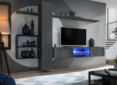 Living room furniture Wall unit 270 cm wall cabinet Furnishings Gray Luxury Wall Shelves